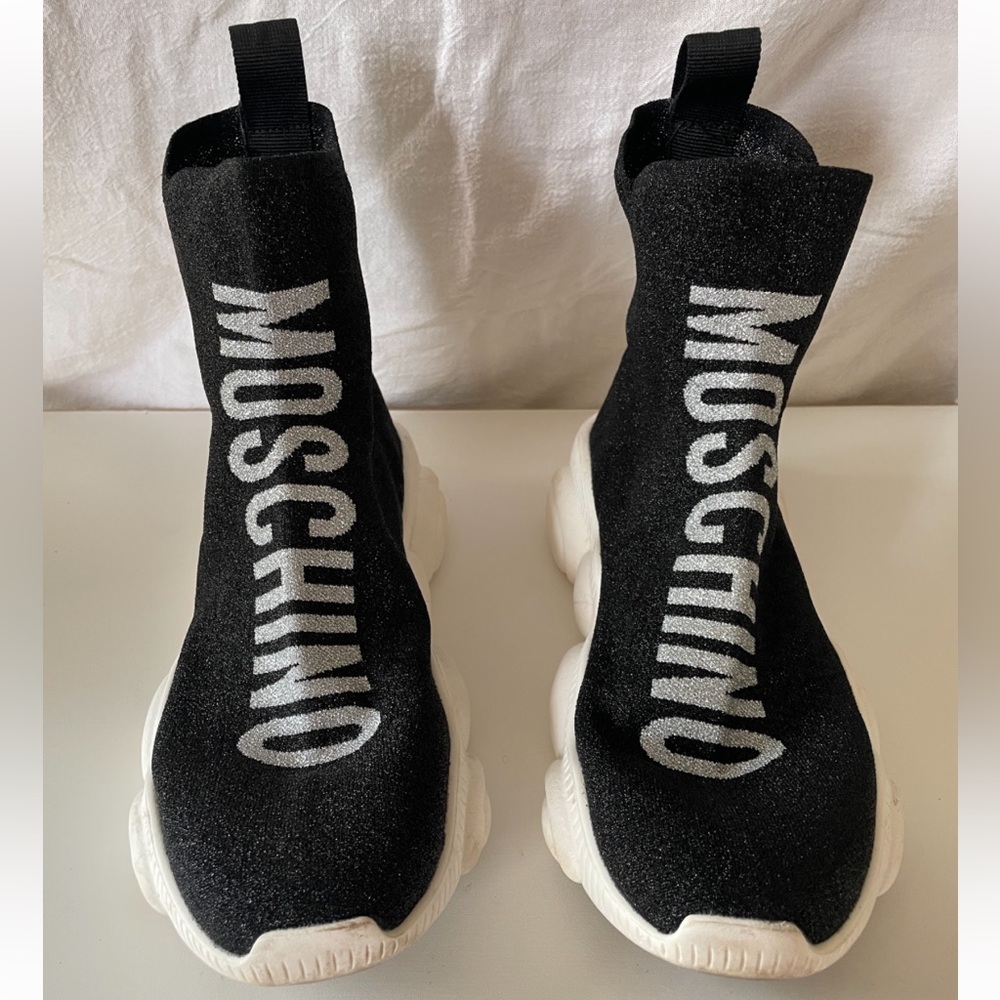 Moschino Black & White Sparkly Sock Sneakers
